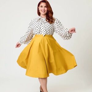 Plus-Size Mustard Circle Skirt with High Waist
